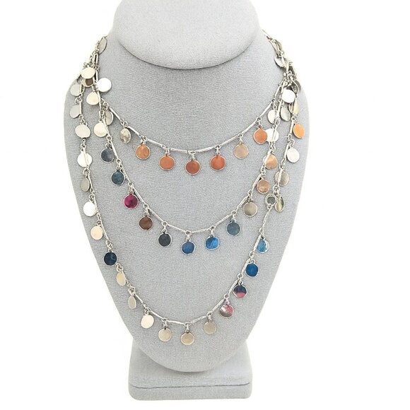 Vintage Vendome Silver Sparkle Round Disk Chain Necklace 52" - Picture 7 of 7